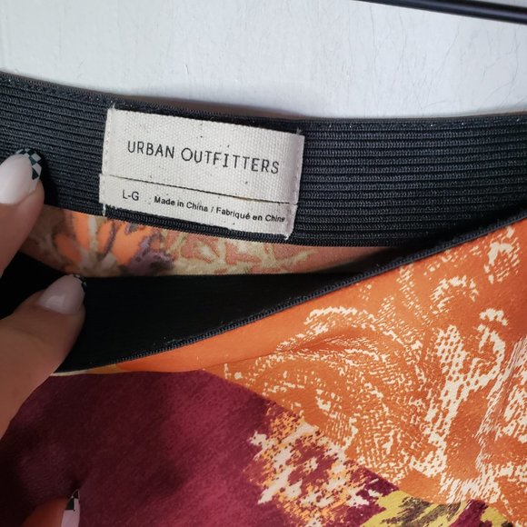 Urban Outfitters Satin Midi Skirt Side Slit L Rust Orange Floral Patchwork - Picture 2 of 8